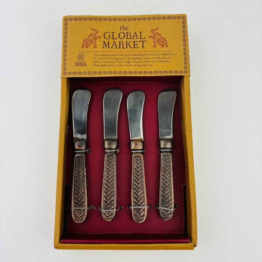 The Global Market India 4 Piece Nickel Silver Cheese Spreader Butter Knife NIB